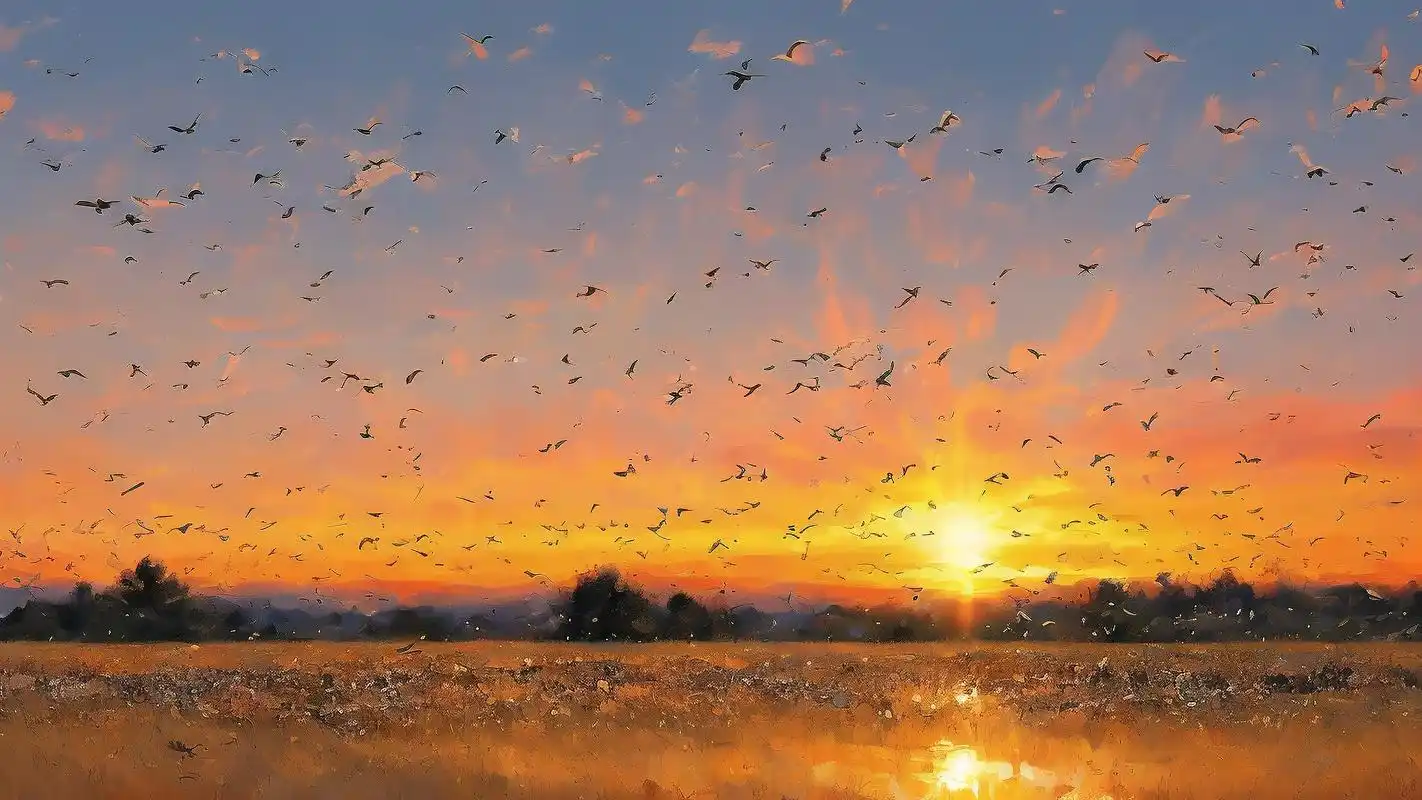 93绝美日落黄昏天空壁纸合集95 黄昏时分,天空被晚霞染成了金红色