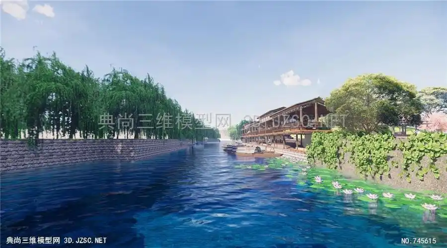 公园景观su模型游船渔船码头游客服务中心广场滨水景观2