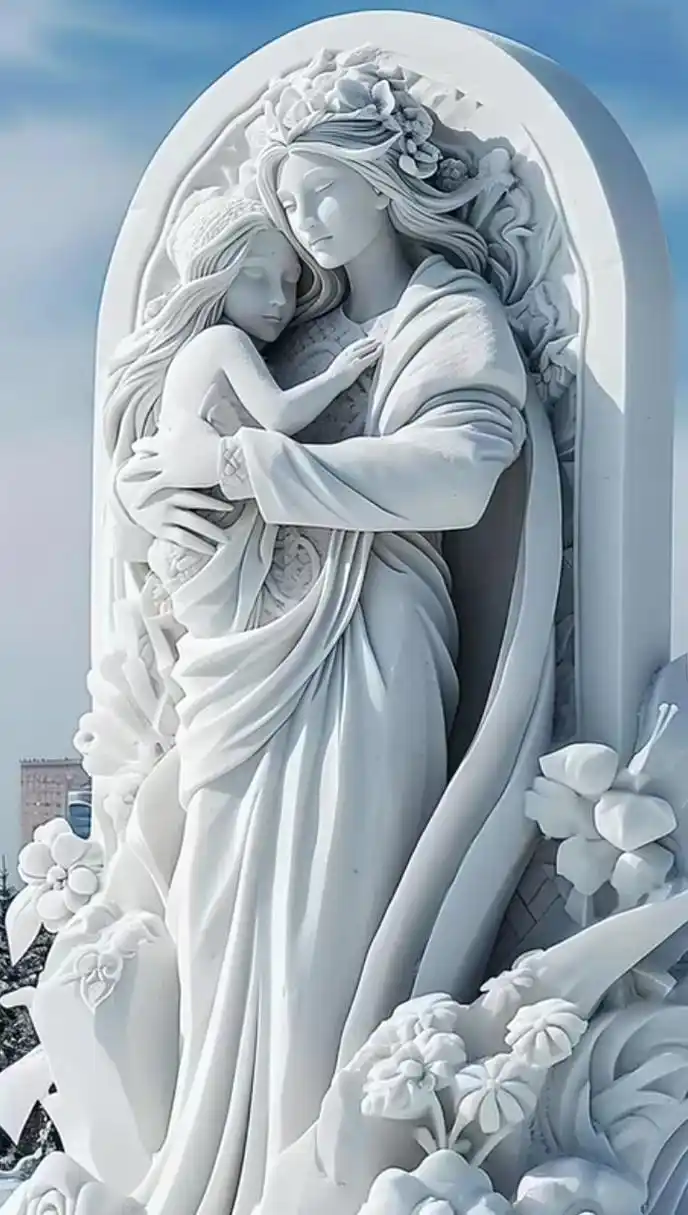 哈尔滨母爱冰雕塑像,母爱的光辉散发,太美了[good]