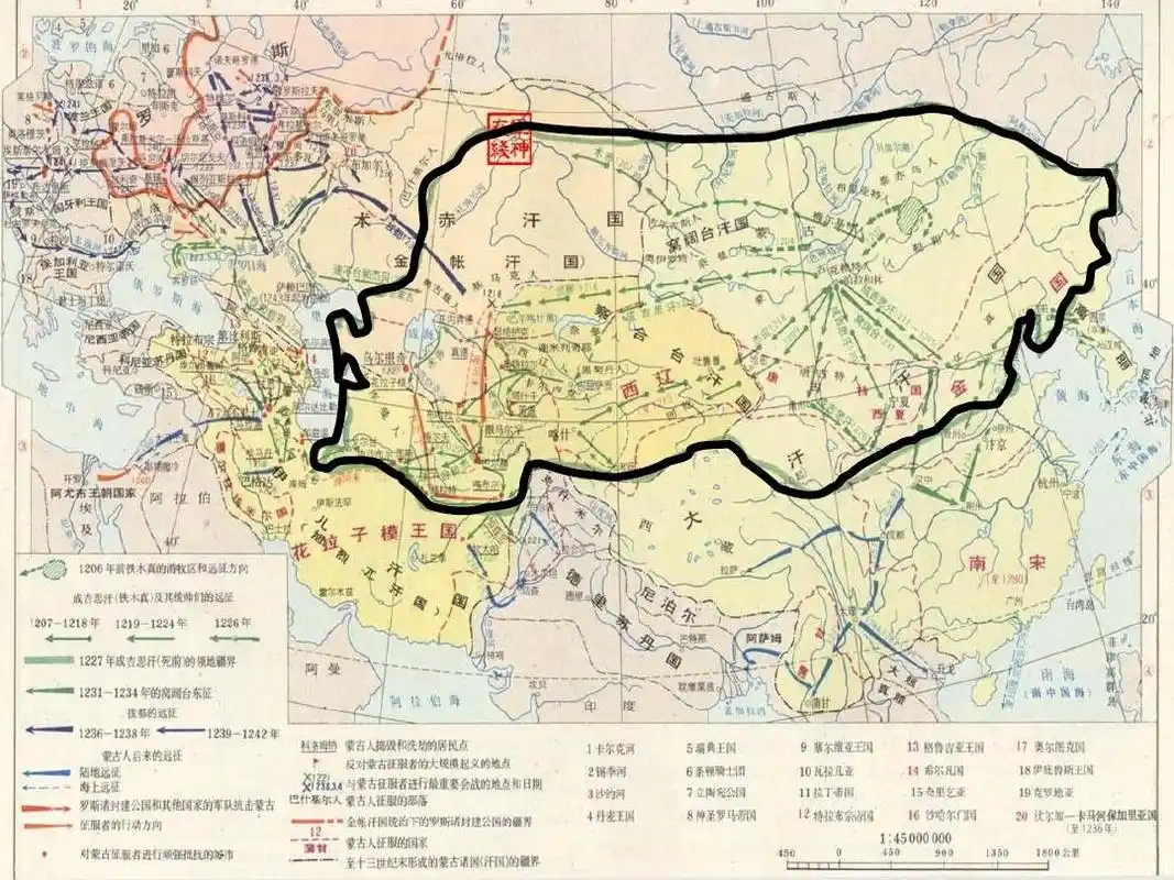 蒙古帝国最盛时包括大汗汗国,察合台汗国,钦察汗国,窝阔台汗国,伊利汗