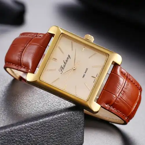 男士手表商务大气_瑞士认证名牌长方形真铜手表男士休闲商务手动机械