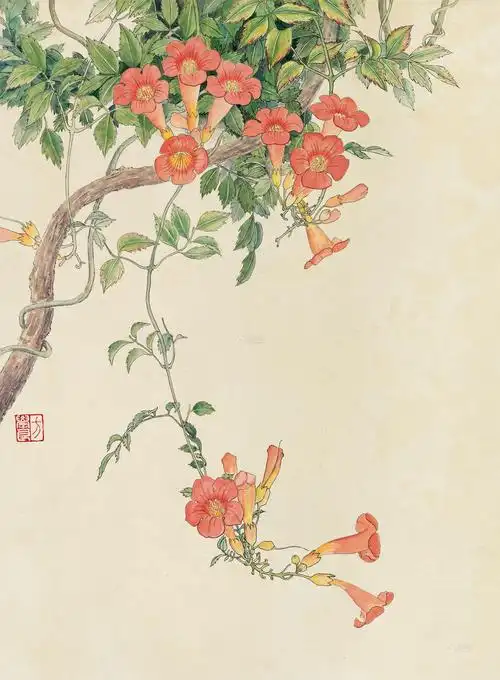 0015牵牛花镜片设色纸本