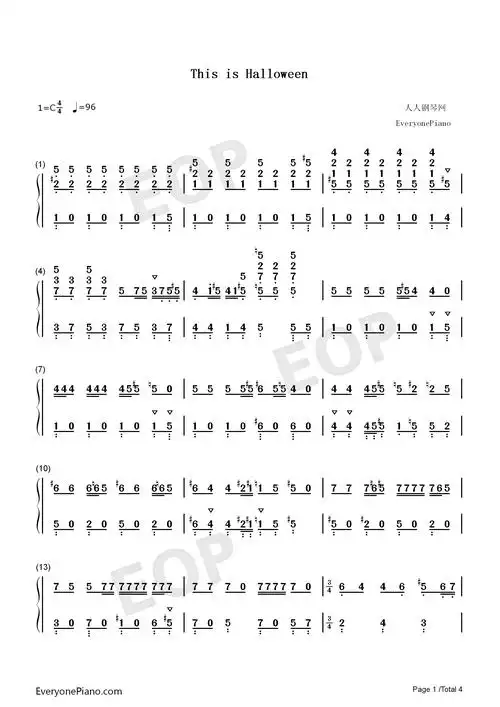 this is halloween-圣诞夜惊魂ost双手简谱预览1