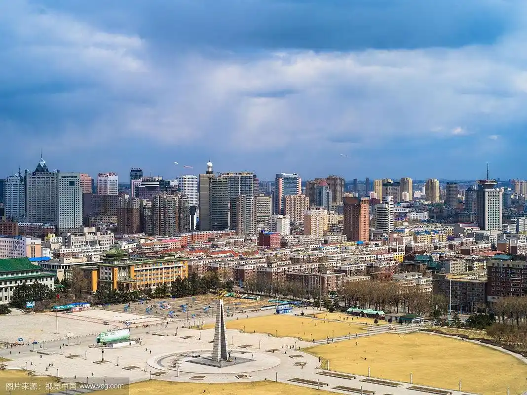 吉林省长春市文化广场南湖公园全景鸟瞰