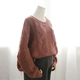 2018秋冬新款韩版宽松圆领麻花编织毛衣女抓破流苏粗毛线套头上衣