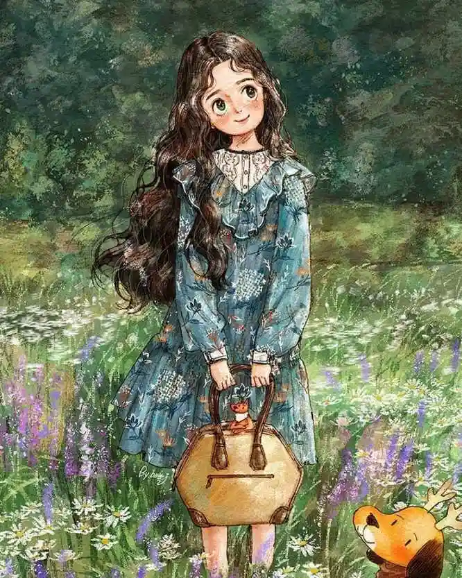 aeppol|森系女孩水彩插画