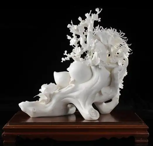 福寿双全陶瓷工艺品德化陶瓷花卉瓷雕居家摆件