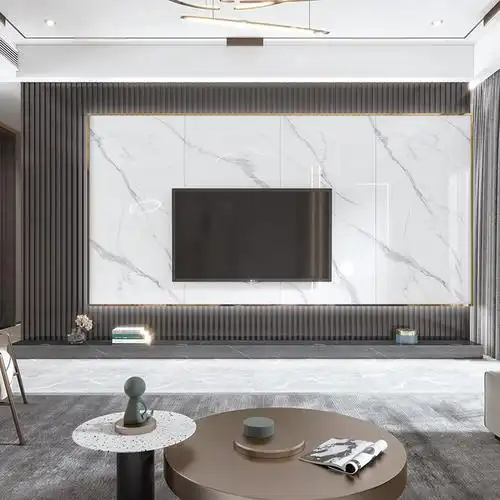 电视背景墙大理石瓷砖悬空岩板现代简约客厅石材电视墙瓷砖背景墙