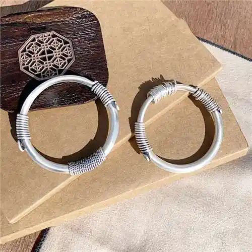 乾龙 新品足银999银手镯 磨砂复古传承纯银镯子民族风卷尾手镯女