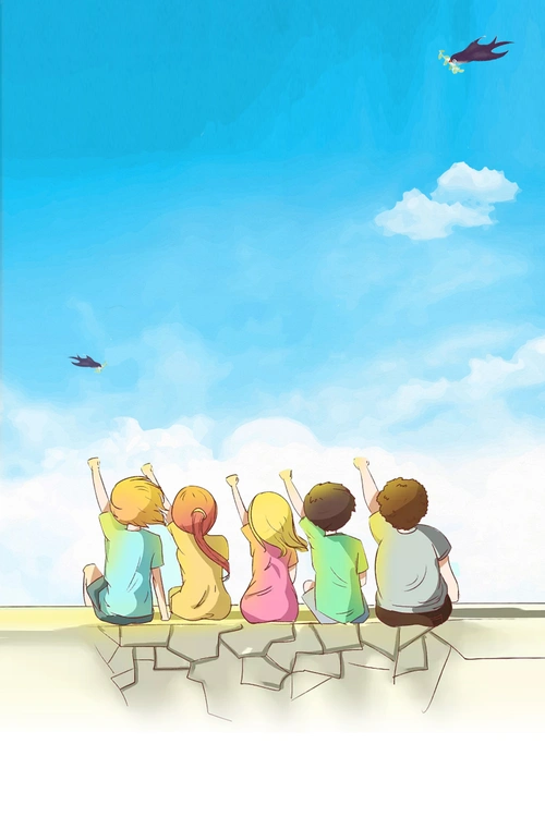 蓝色背景卡通人物毕业旅行海报