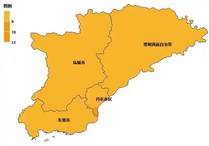 其中,上旬丹东全市偏多1～2成;中旬丹东市区接近历年同期值,东港偏少1