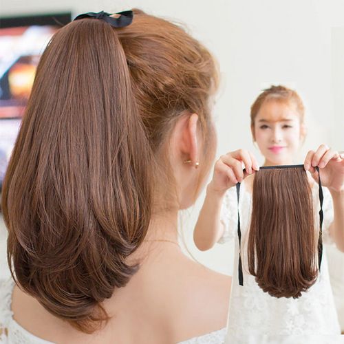 假发马尾短款少量女超短低马尾绑带式梨花蓬松隐形短发微卷高马尾