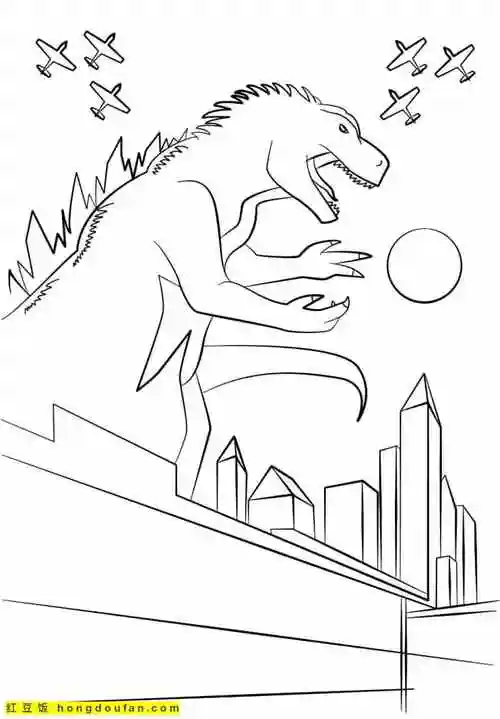 4到8岁孩子们最爱的10张哥斯拉怪兽卡通涂色简笔画