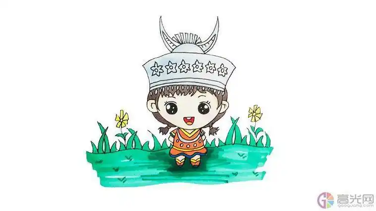 苗族服饰简笔画儿童侗族舞蹈人物简笔画侗族服饰简笔画彩色简笔画