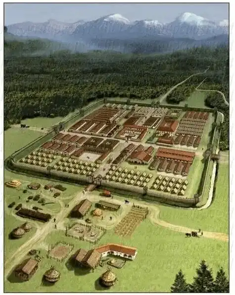 不同于罗马军营统一做成方形,设置木栅栏,土堤,女墙,木塔和壕沟的模板