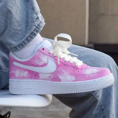 nikeairforce1af1纯白空军一号蓝色光感变色星空图案定制diy