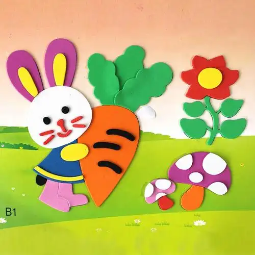 幼儿童手工diy制作材料eva钻石大贴画3d立体粘贴贴纸海绵黏贴玩具-t