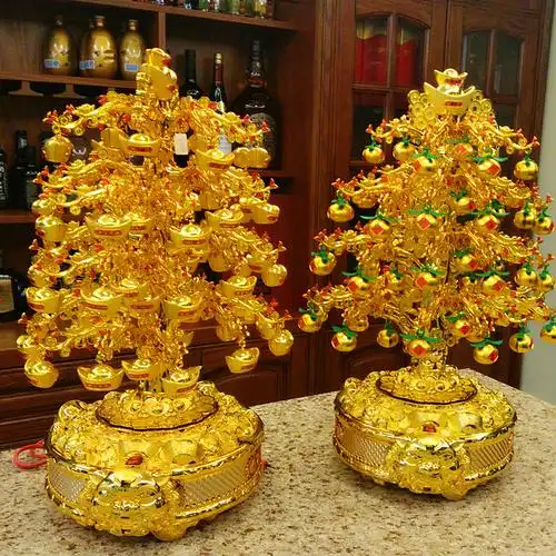 金元宝摇钱树摆件大号发财树带灯光可旋转乔迁开业聚宝盆春节用品