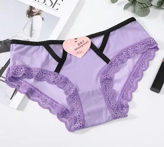 性感蕾丝内裤女中腰少女无痕火辣超薄网纱透明镂空低腰纯棉裆女士