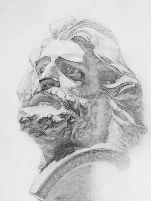 马赛石膏像素描写生过程示范