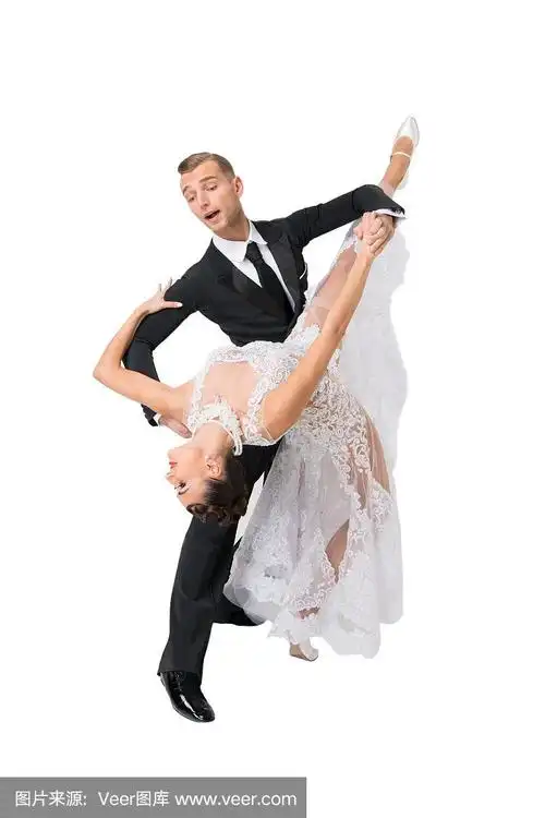在白色背景孤立的舞蹈姿势的交际舞夫妇
