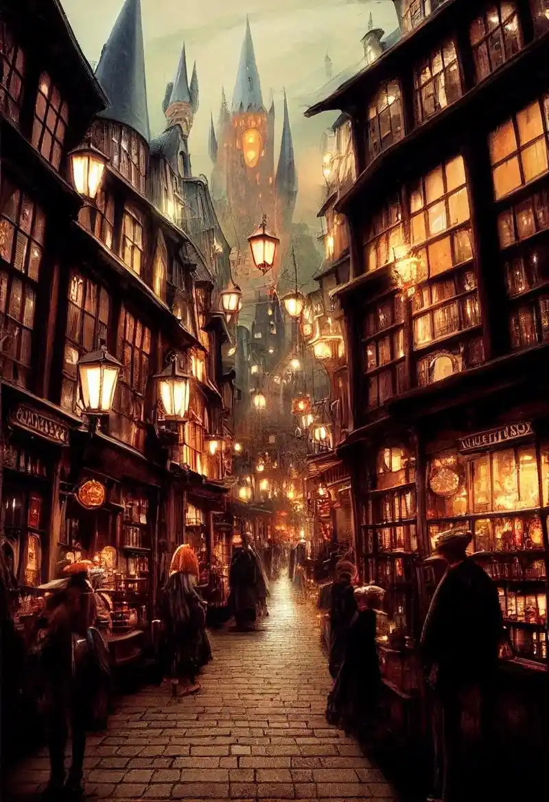 ai绘画,哈利波特世界对角巷复刻.魔法世界从对角巷开始,向哈 - 抖音