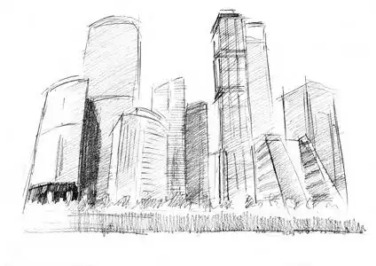 现代速写景物手绘的大城市,提供现代化的摩天大楼照片