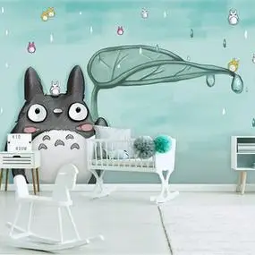手绘龙猫壁画动漫卡通墙纸儿童房墙布酒店宾馆卧室背景墙壁纸壁布