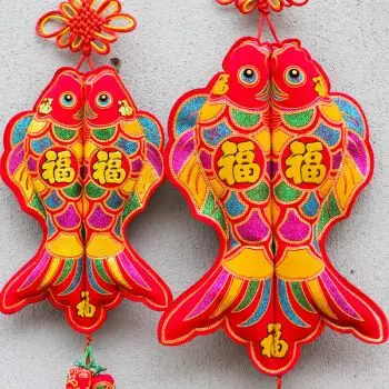 中国结大号幻彩布鱼挂件中号喜庆布艺对鱼挂件壁挂 幻彩布鱼小号