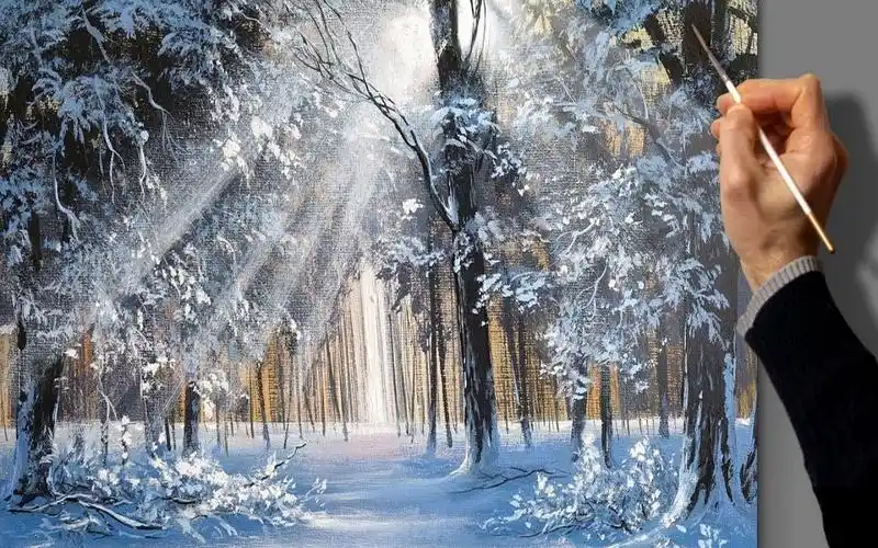 【丙烯画】【绘画教程】阳光下的树林-acrylic landscape painting in