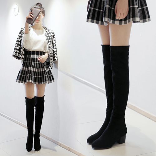 韩版真皮粗跟过膝靴中跟长靴券10元券后价￥258去领券韩版真皮粗跟