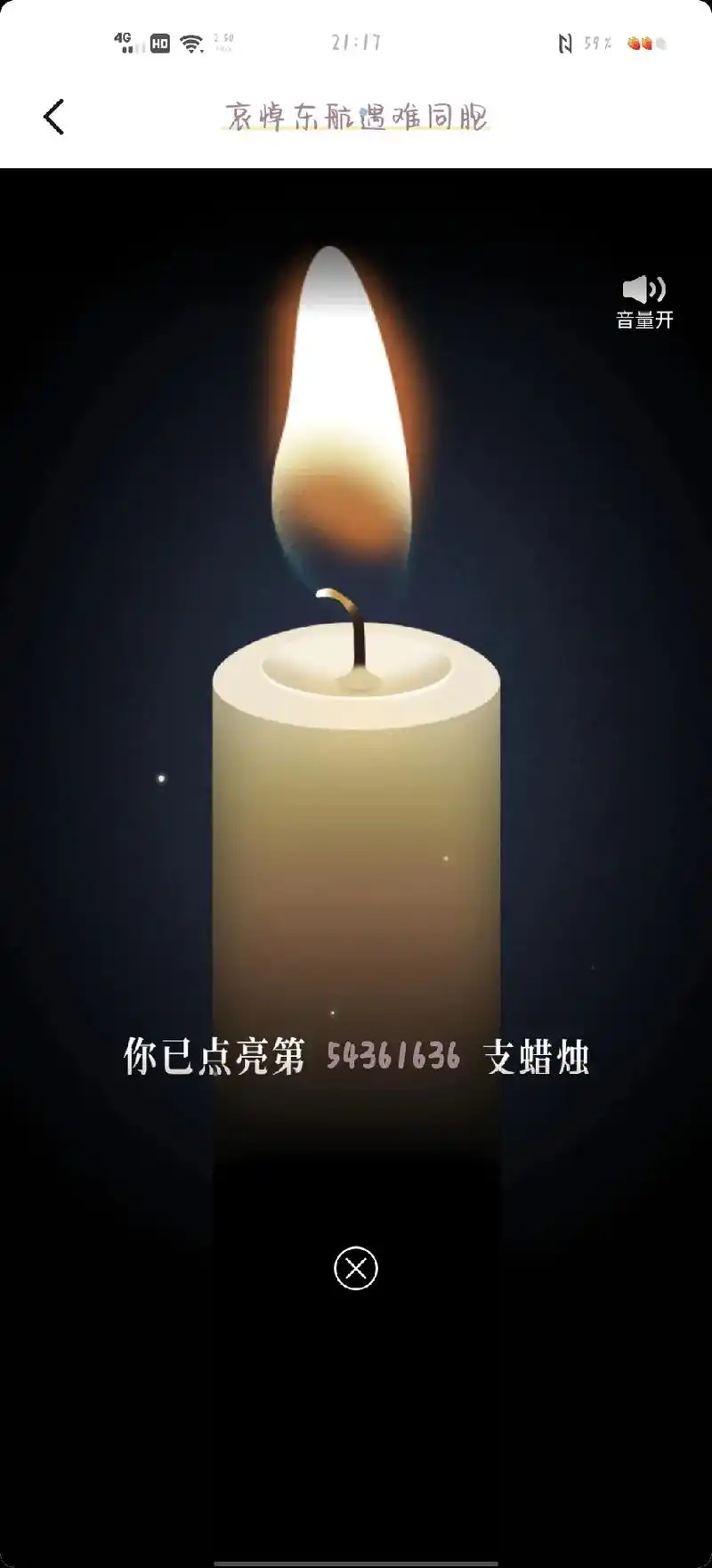 你已点亮第54361636支蜡烛21:1759%哀悼东航遇难 - 抖音