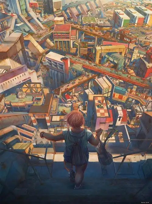 极具故事感的人物场景插画构图和透视值得考究