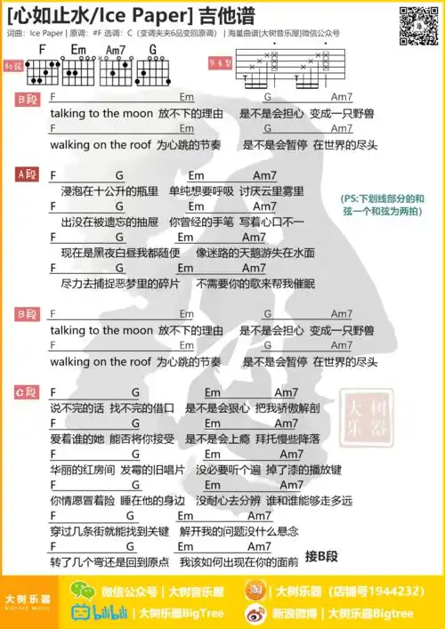 ice paper - 心如止水(大树乐器) [弹唱 和弦] 吉他谱