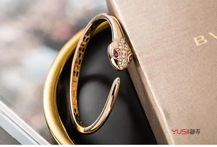 【二手95新】bvlgari宝格丽蛇头手镯18k玫瑰金带钻碧玺蛇眼专柜正品