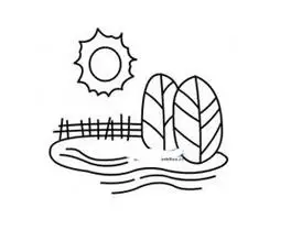 春季儿童简笔画作品《清晨日出》