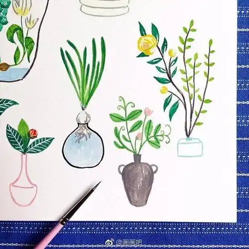 200个水彩绿植水粉画!很实用简笔画,初学者正合适!喜欢收藏