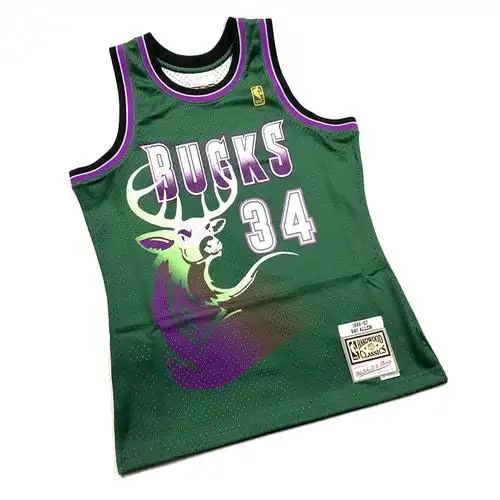 mitchellnessmn雷阿伦9697雄鹿鹿头复古金标球迷篮球服