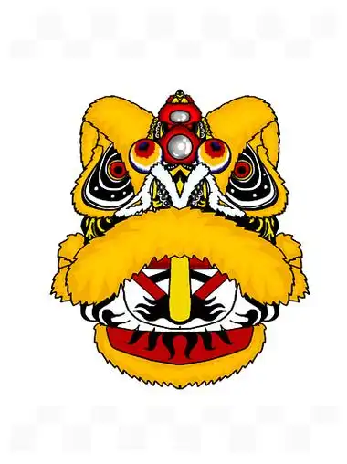 8914国潮春节喜庆狮子头舞狮醒狮黄设计元素手绘891524国潮风手绘商家