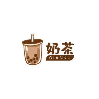 茶饮店logo珍珠奶茶棕色卡通简约字体logo