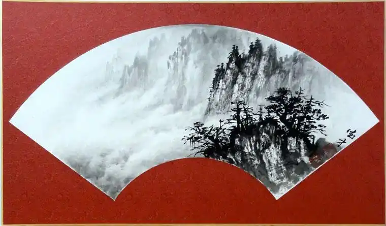 收藏国画名家字画真迹扇形卡板小品纯手绘水墨写意山水画pb18