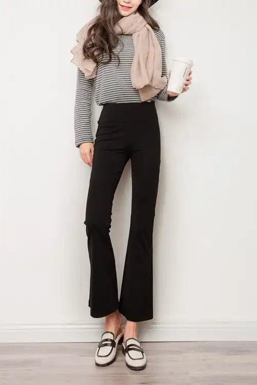 【寂寞】高腰九分喇叭裤 复古休闲裤女微喇叭长裤