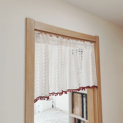 镂空法风遮光半帘短帘窗帘窗纱可定魔术贴免定制窗帘