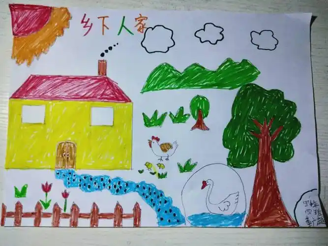 线下根据课文辅导绘画《乡下人家》