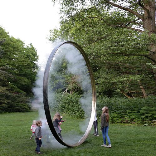 不锈钢水雾门圆环喷雾森发光景观雕塑互动雾化门圆形装置定制 银色