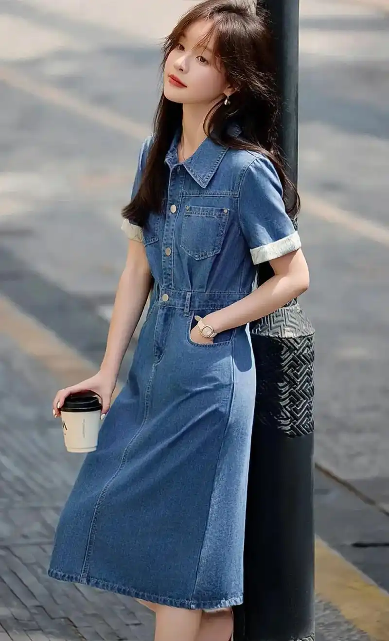复古风显瘦牛仔连衣裙