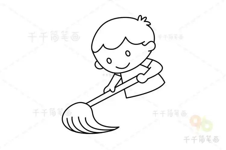 如何画拖地的小男孩简笔画