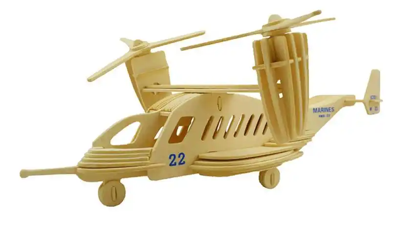 拼装木质飞机航模木质手工3d拼图玩具仿真模型男孩 藕色 f16飞机蓝色