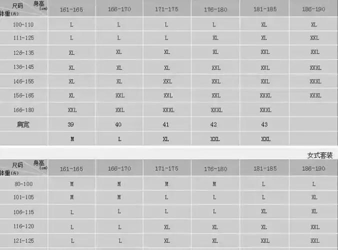 xl裤子尺码对照表
