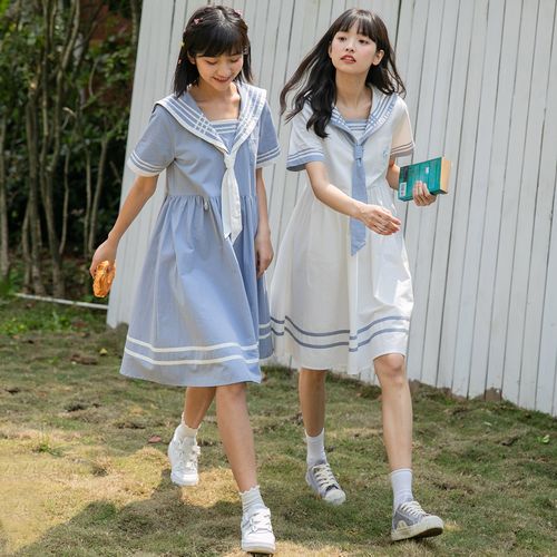 尔给学院风少女日系海军风连衣裙闺蜜装水手服a字裙子女夏季学生